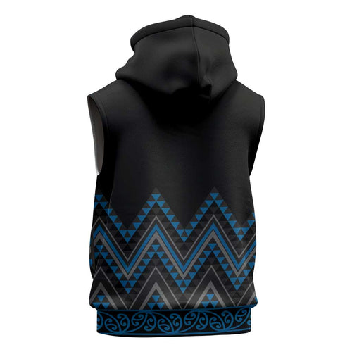 Blue Aotearoa Mangopare Kowhaiwhai Niho Taniwha Sleeveless Hoodie Maori New Zealand - Aussie Hoodie