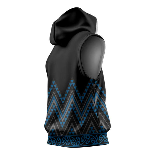 Blue Aotearoa Mangopare Kowhaiwhai Niho Taniwha Sleeveless Hoodie Maori New Zealand - Aussie Hoodie