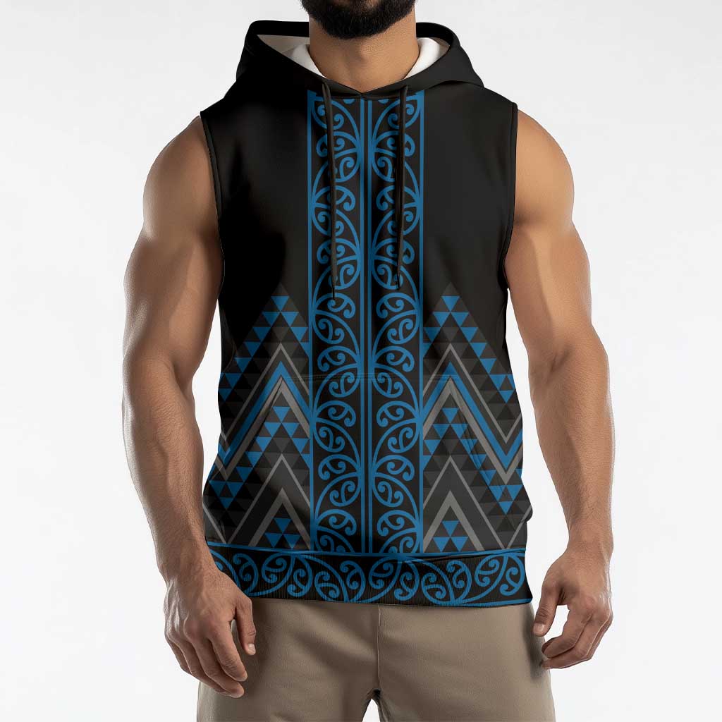 Blue Aotearoa Mangopare Kowhaiwhai Niho Taniwha Sleeveless Hoodie Maori New Zealand - Aussie Hoodie