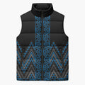 Blue Aotearoa Mangopare Kowhaiwhai Niho Taniwha Sleeveless Puffer Jacket Maori New Zealand - Aussie Hoodie