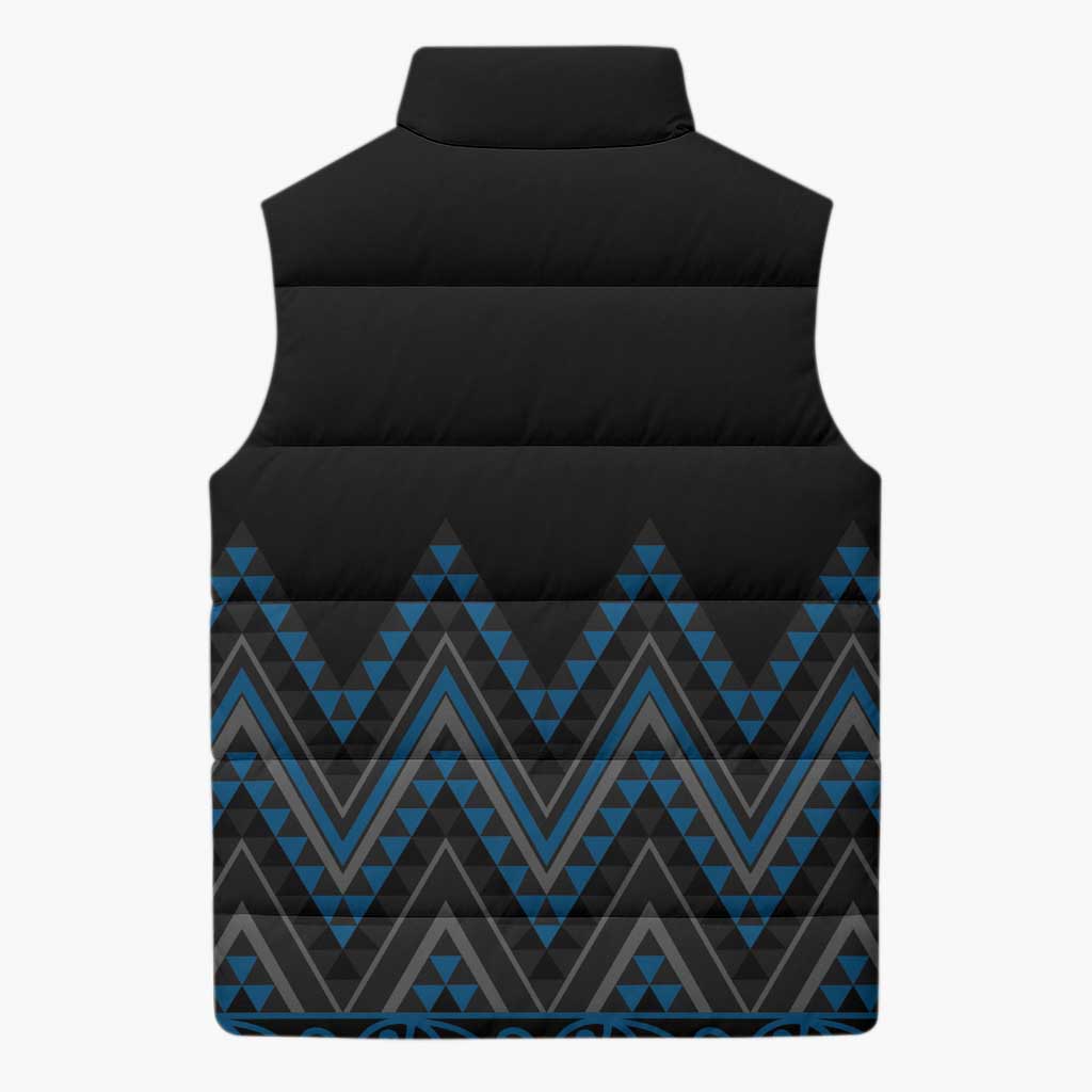Blue Aotearoa Mangopare Kowhaiwhai Niho Taniwha Sleeveless Puffer Jacket Maori New Zealand - Aussie Hoodie