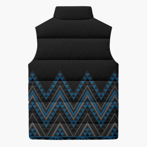 Blue Aotearoa Mangopare Kowhaiwhai Niho Taniwha Sleeveless Puffer Jacket Maori New Zealand - Aussie Hoodie