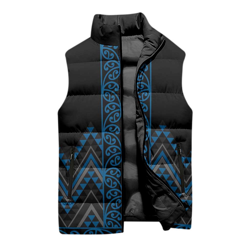 Blue Aotearoa Mangopare Kowhaiwhai Niho Taniwha Sleeveless Puffer Jacket Maori New Zealand - Aussie Hoodie