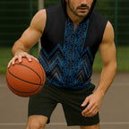 Blue Aotearoa Mangopare Kowhaiwhai Niho Taniwha Sleeveless Zip Hoodie Maori New Zealand LT14