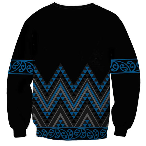 Blue Aotearoa Mangopare Kowhaiwhai and Niho Taniwha Sweatshirt Maori New Zealand