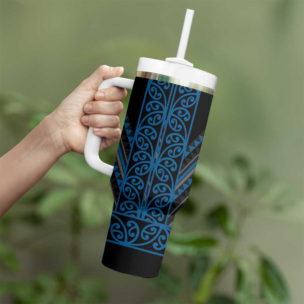 Blue Aotearoa Mangopare Kowhaiwhai and Niho Taniwha Tumbler With Handle Maori New Zealand