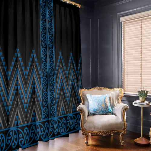 Blue Aotearoa Mangopare Kowhaiwhai and Niho Taniwha Window Curtain Maori New Zealand