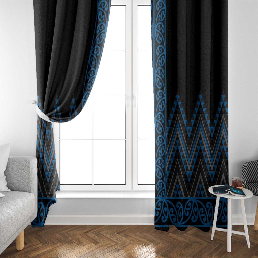 Blue Aotearoa Mangopare Kowhaiwhai and Niho Taniwha Window Curtain Maori New Zealand