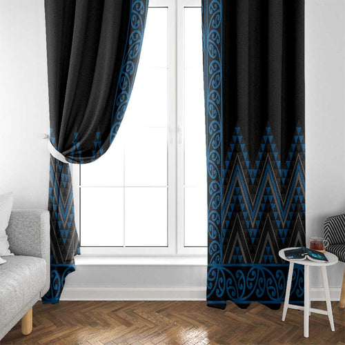 Blue Aotearoa Mangopare Kowhaiwhai and Niho Taniwha Window Curtain Maori New Zealand