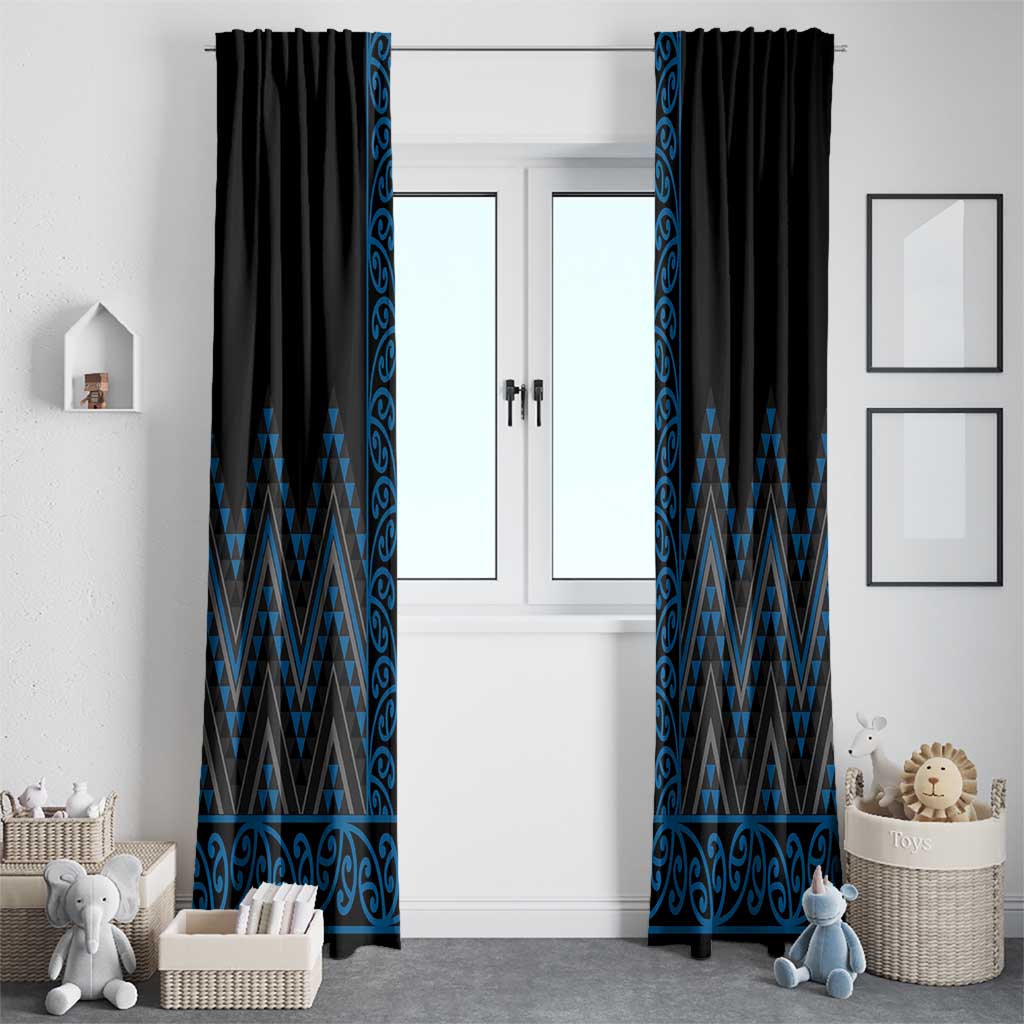 Blue Aotearoa Mangopare Kowhaiwhai and Niho Taniwha Window Curtain Maori New Zealand