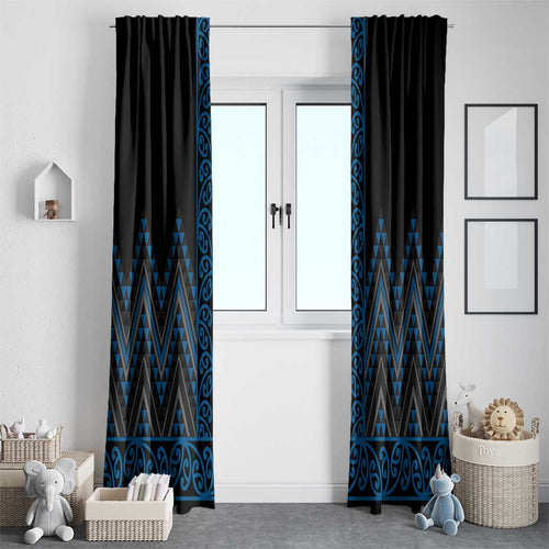 Blue Aotearoa Mangopare Kowhaiwhai and Niho Taniwha Window Curtain Maori New Zealand