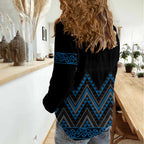 Blue Aotearoa Mangopare Kowhaiwhai and Niho Taniwha Women Casual Shirt Maori New Zealand