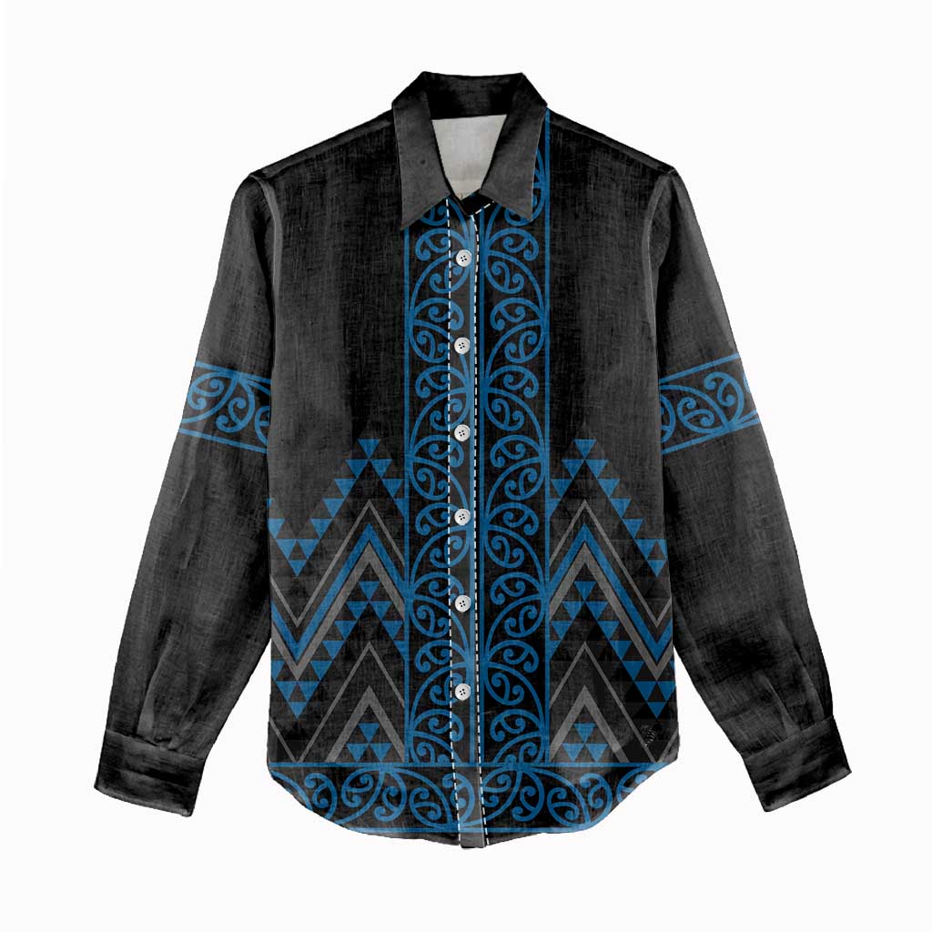 Blue Aotearoa Mangopare Kowhaiwhai and Niho Taniwha Women Casual Shirt Maori New Zealand
