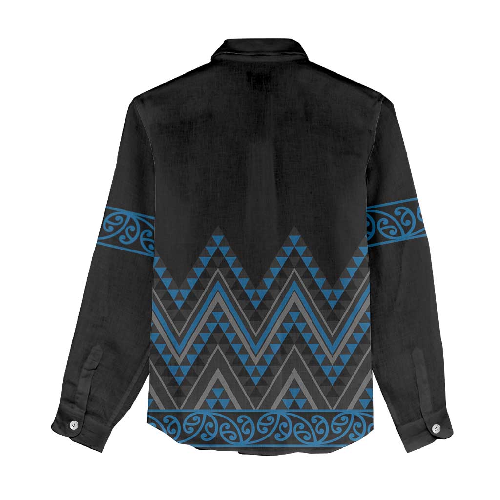 Blue Aotearoa Mangopare Kowhaiwhai and Niho Taniwha Women Casual Shirt Maori New Zealand