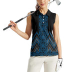 Blue Aotearoa Mangopare Kowhaiwhai and Niho Taniwha Women Sleeveless Polo Shirt Maori New Zealand
