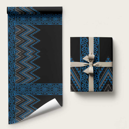Blue Aotearoa Mangopare Kowhaiwhai and Niho Taniwha Wrapping Paper Maori New Zealand - Aussie Hoodie