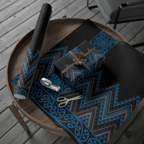 Blue Aotearoa Mangopare Kowhaiwhai and Niho Taniwha Wrapping Paper Maori New Zealand - Aussie Hoodie
