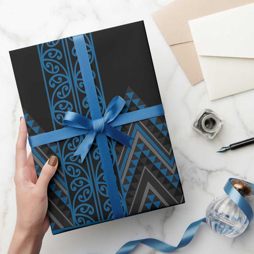 Blue Aotearoa Mangopare Kowhaiwhai and Niho Taniwha Wrapping Paper Maori New Zealand - Aussie Hoodie