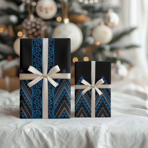 Blue Aotearoa Mangopare Kowhaiwhai and Niho Taniwha Wrapping Paper Maori New Zealand - Aussie Hoodie