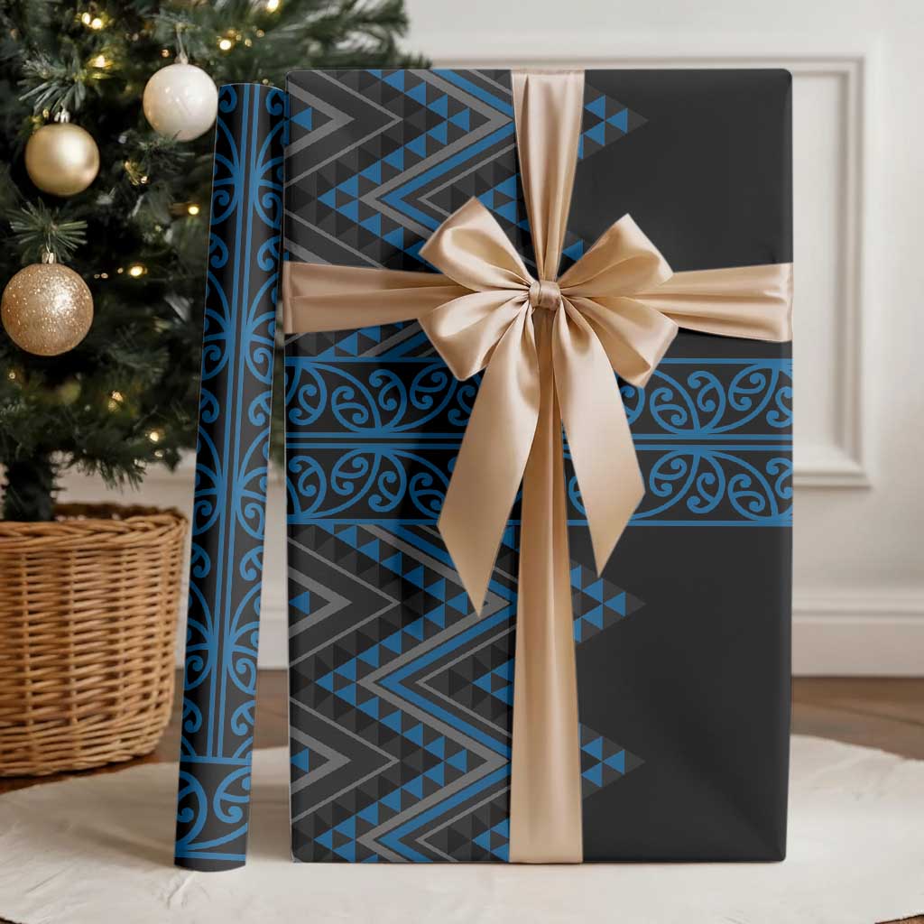Blue Aotearoa Mangopare Kowhaiwhai and Niho Taniwha Wrapping Paper Maori New Zealand - Aussie Hoodie