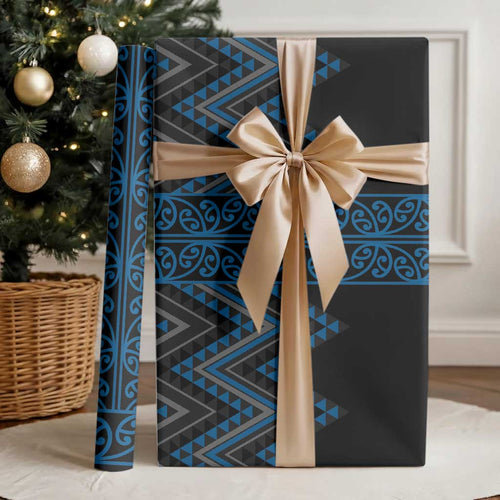 Blue Aotearoa Mangopare Kowhaiwhai and Niho Taniwha Wrapping Paper Maori New Zealand - Aussie Hoodie
