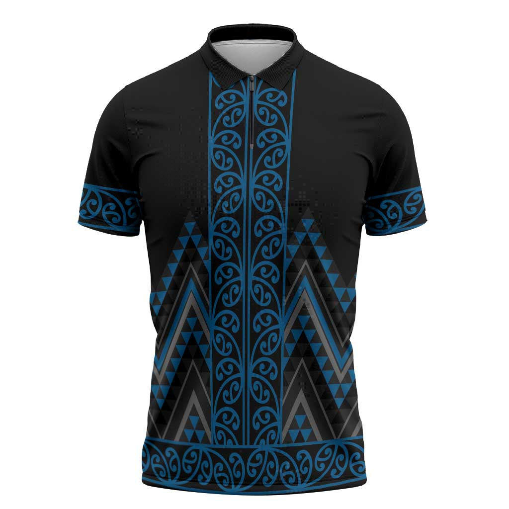 Blue Aotearoa Mangopare Kowhaiwhai Niho Taniwha Zipper Polo Shirt Maori New Zealand - Aussie Hoodie