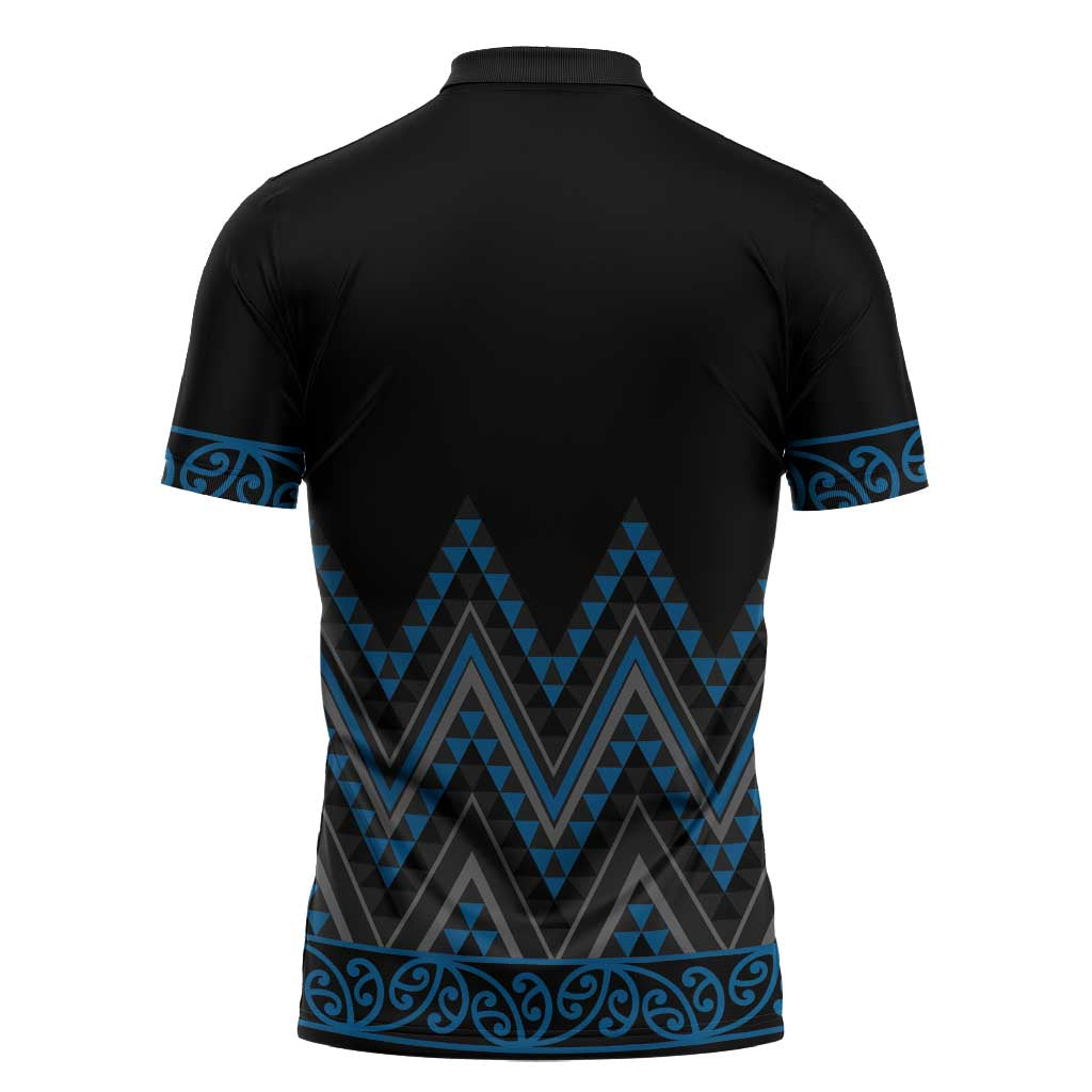 Blue Aotearoa Mangopare Kowhaiwhai Niho Taniwha Zipper Polo Shirt Maori New Zealand - Aussie Hoodie