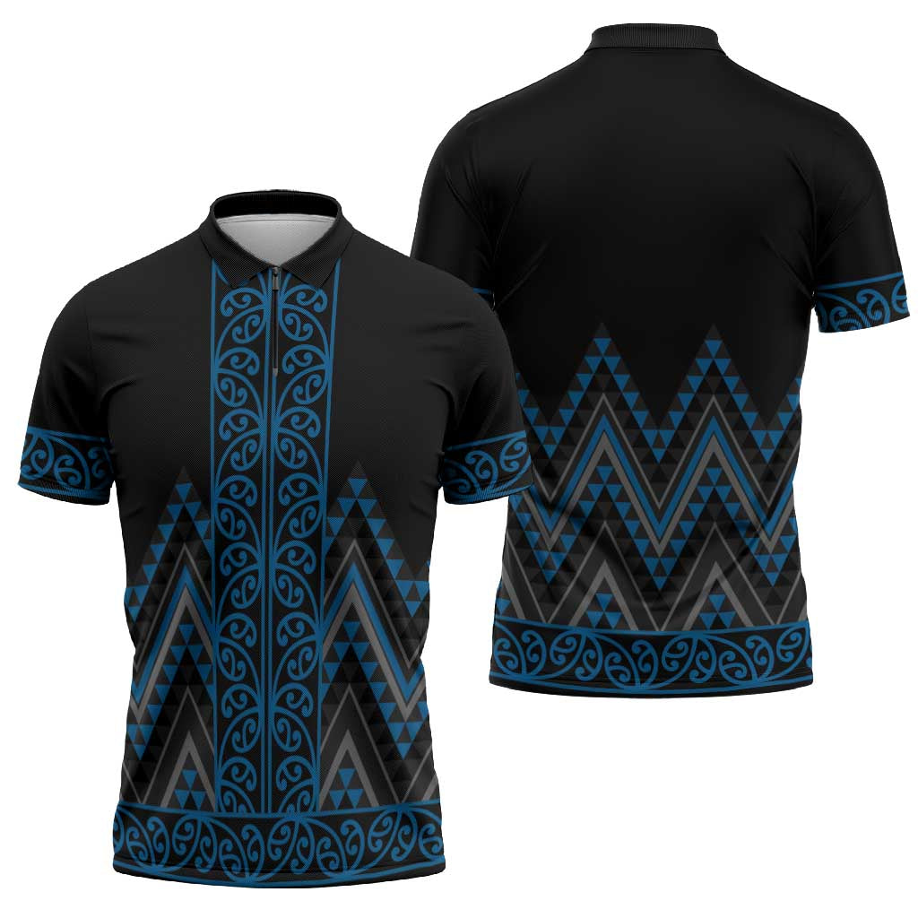 Blue Aotearoa Mangopare Kowhaiwhai Niho Taniwha Zipper Polo Shirt Maori New Zealand - Aussie Hoodie