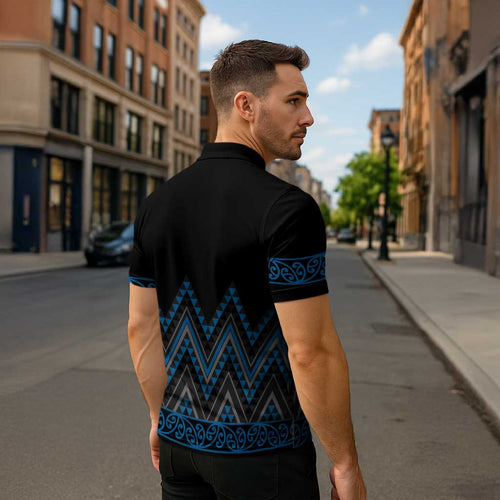 Blue Aotearoa Mangopare Kowhaiwhai Niho Taniwha Zipper Polo Shirt Maori New Zealand - Aussie Hoodie