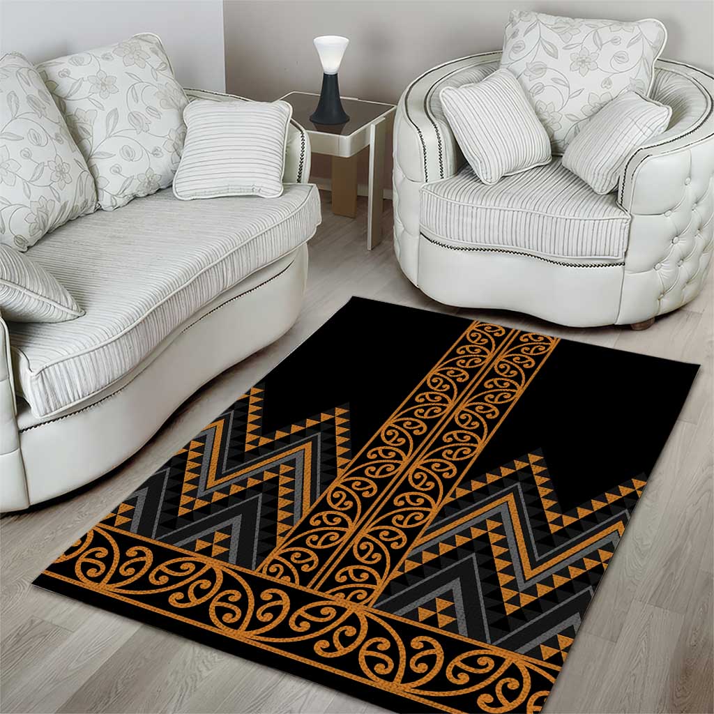 Gold Aotearoa Mangopare Kowhaiwhai and Niho Taniwha Area Rug Maori New Zealand