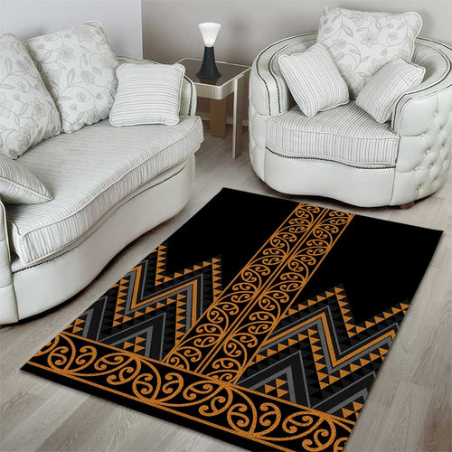 Gold Aotearoa Mangopare Kowhaiwhai and Niho Taniwha Area Rug Maori New Zealand