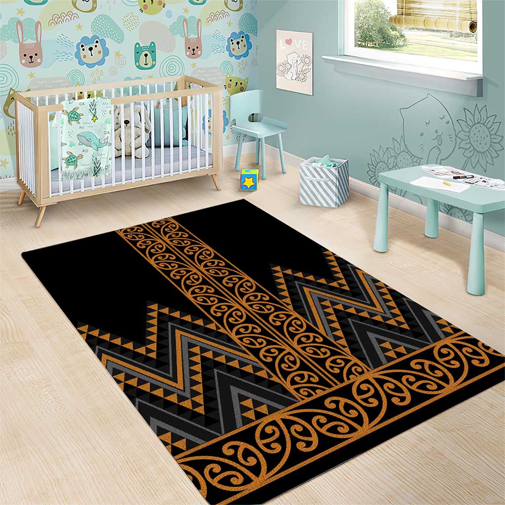 Gold Aotearoa Mangopare Kowhaiwhai and Niho Taniwha Area Rug Maori New Zealand