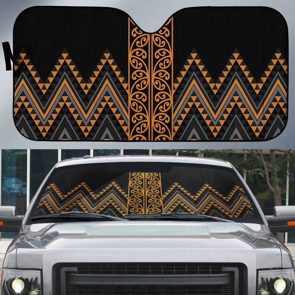 Gold Aotearoa Mangopare Kowhaiwhai Niho Taniwha Auto Sun Shade Maori New Zealand - Aussie Hoodie