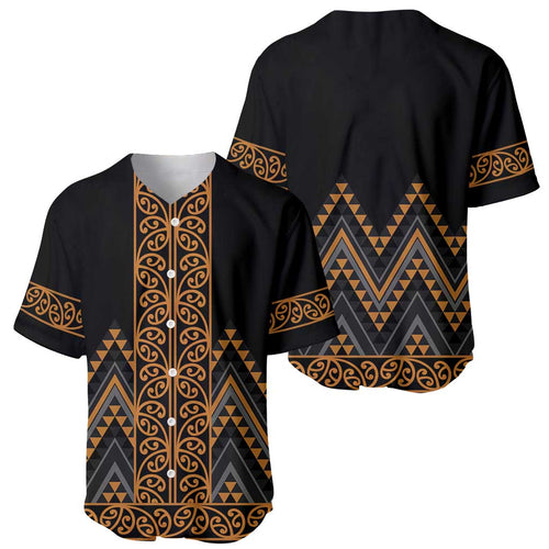 Gold Aotearoa Mangopare Kowhaiwhai and Niho Taniwha Baseball Jersey Maori New Zealand