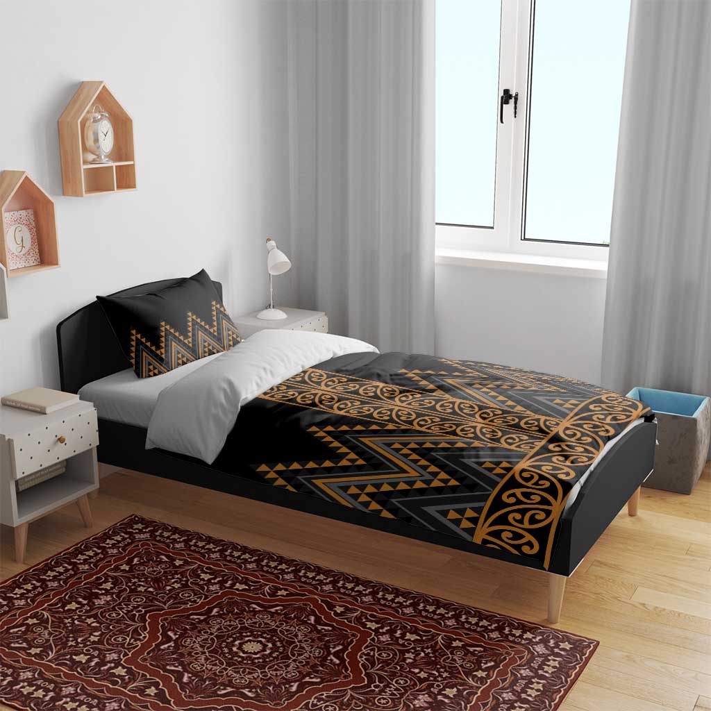 Gold Aotearoa Mangopare Kowhaiwhai and Niho Taniwha Bedding Set Maori New Zealand