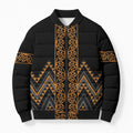 Gold Aotearoa Mangopare Kowhaiwhai Niho Taniwha Bomber Puffer Jacket Maori New Zealand - Aussie Hoodie