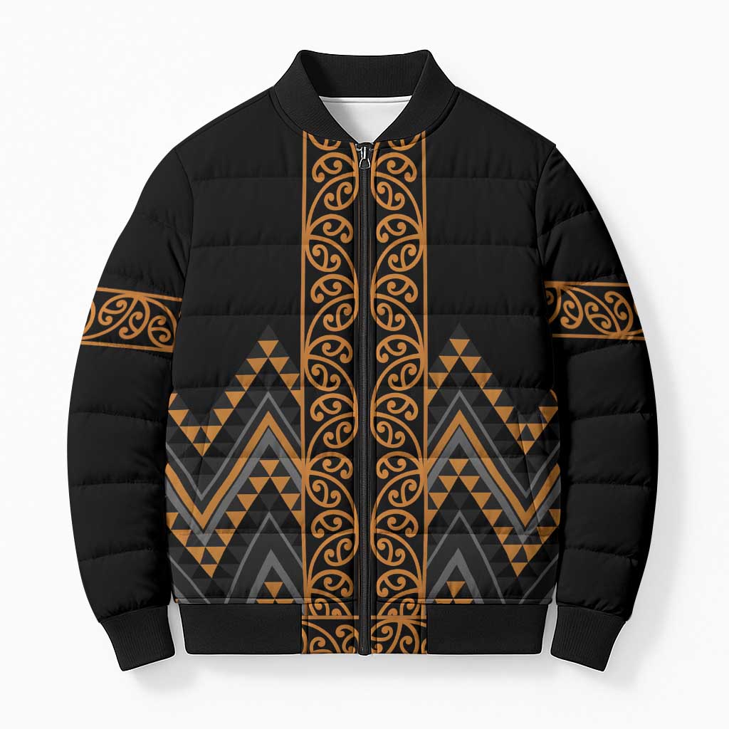 Gold Aotearoa Mangopare Kowhaiwhai Niho Taniwha Bomber Puffer Jacket Maori New Zealand - Aussie Hoodie
