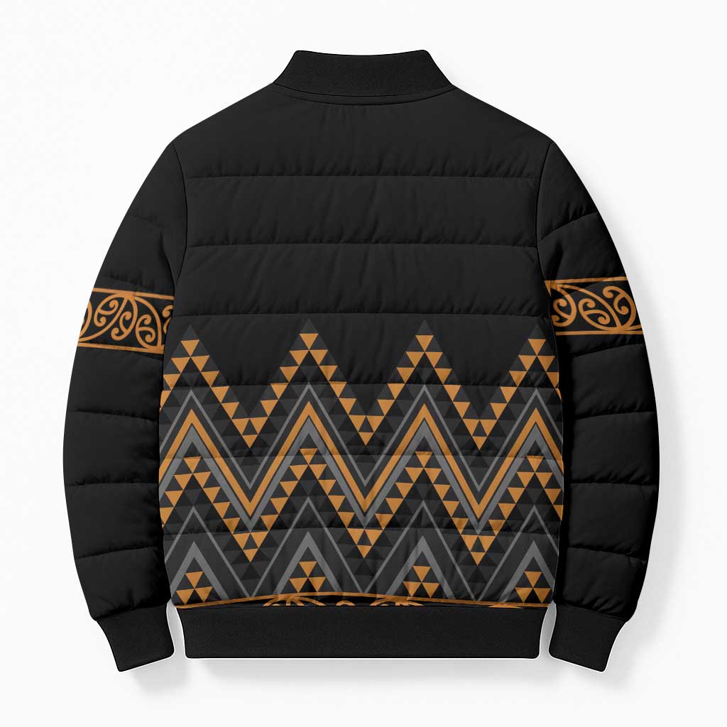 Gold Aotearoa Mangopare Kowhaiwhai Niho Taniwha Bomber Puffer Jacket Maori New Zealand - Aussie Hoodie