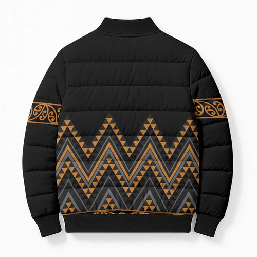 Gold Aotearoa Mangopare Kowhaiwhai Niho Taniwha Bomber Puffer Jacket Maori New Zealand - Aussie Hoodie