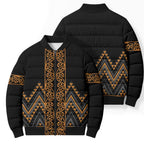 Gold Aotearoa Mangopare Kowhaiwhai Niho Taniwha Bomber Puffer Jacket Maori New Zealand - Aussie Hoodie