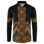 Gold Aotearoa Mangopare Kowhaiwhai and Niho Taniwha Button Sweatshirt Maori New Zealand