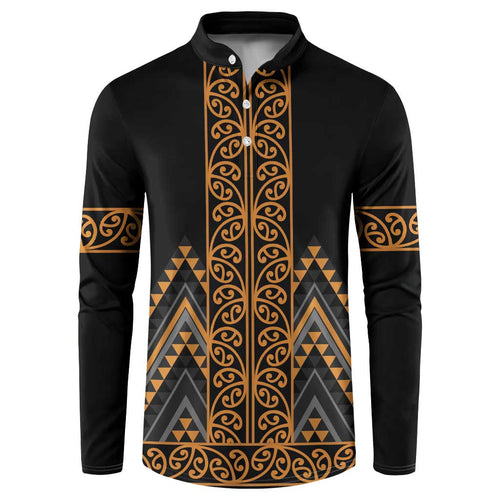 Gold Aotearoa Mangopare Kowhaiwhai and Niho Taniwha Button Sweatshirt Maori New Zealand