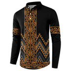 Gold Aotearoa Mangopare Kowhaiwhai and Niho Taniwha Button Sweatshirt Maori New Zealand