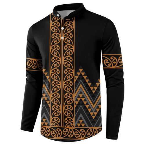 Gold Aotearoa Mangopare Kowhaiwhai and Niho Taniwha Button Sweatshirt Maori New Zealand