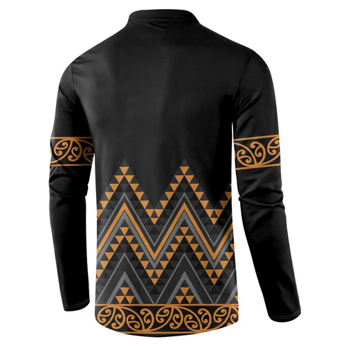 Gold Aotearoa Mangopare Kowhaiwhai and Niho Taniwha Button Sweatshirt Maori New Zealand