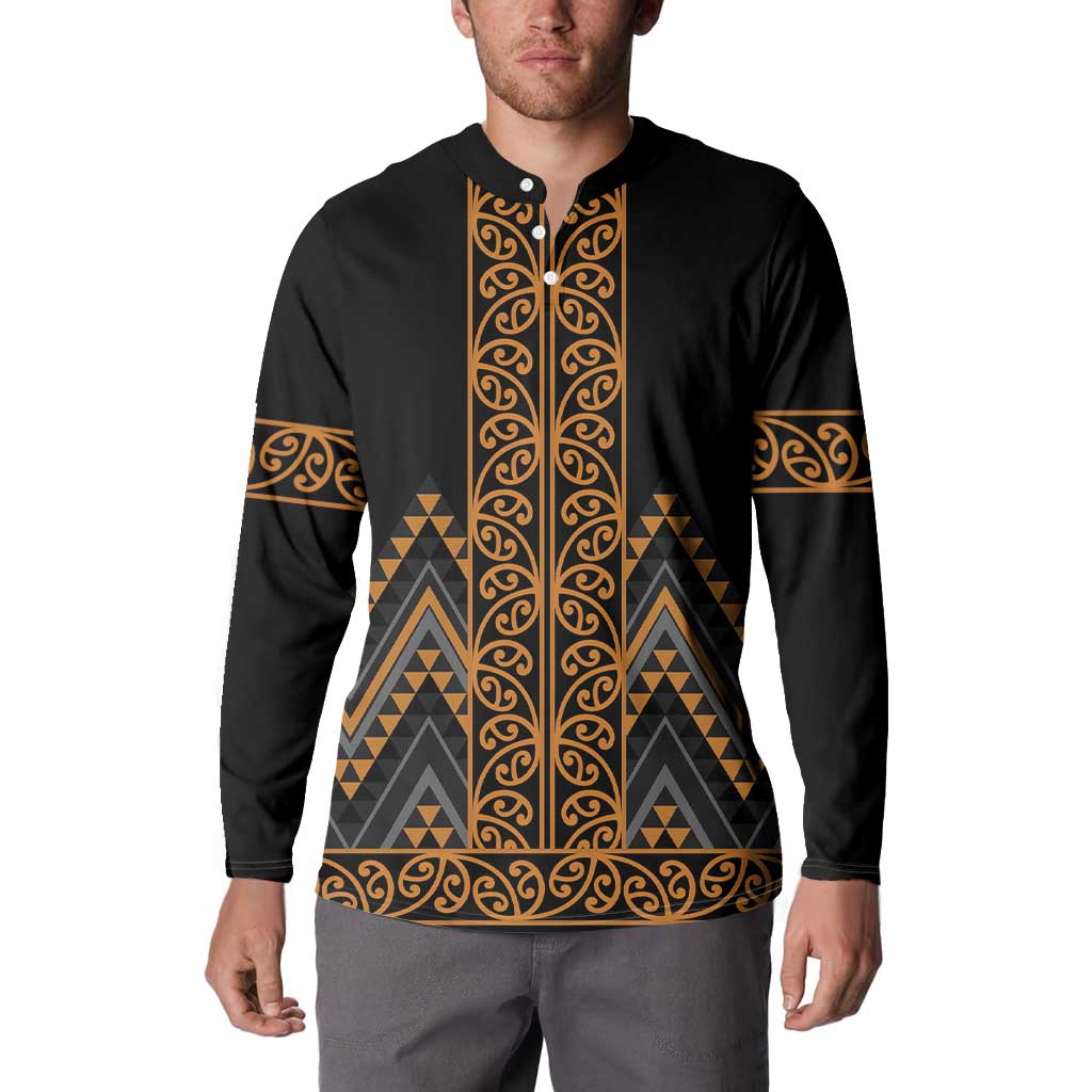 Gold Aotearoa Mangopare Kowhaiwhai and Niho Taniwha Button Sweatshirt Maori New Zealand
