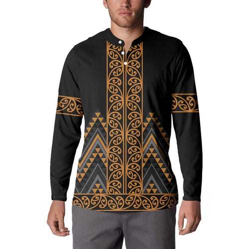Gold Aotearoa Mangopare Kowhaiwhai and Niho Taniwha Button Sweatshirt Maori New Zealand