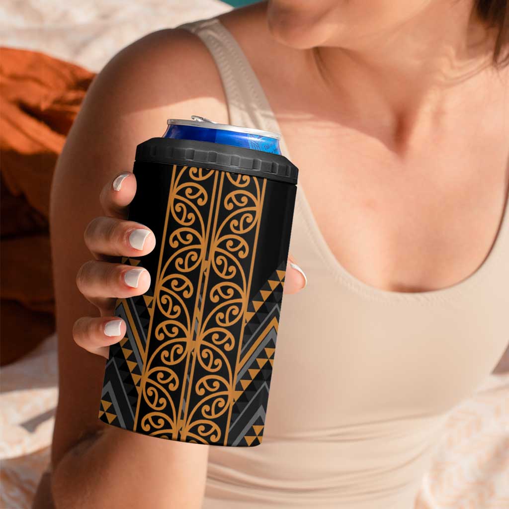 Gold Aotearoa Mangopare Kowhaiwhai and Niho Taniwha 4 in 1 Can Cooler Tumbler Maori New Zealand