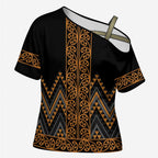 Gold Aotearoa Mangopare Kowhaiwhai Niho Taniwha Cross Shoulder Shirt Maori New Zealand - Aussie Hoodie