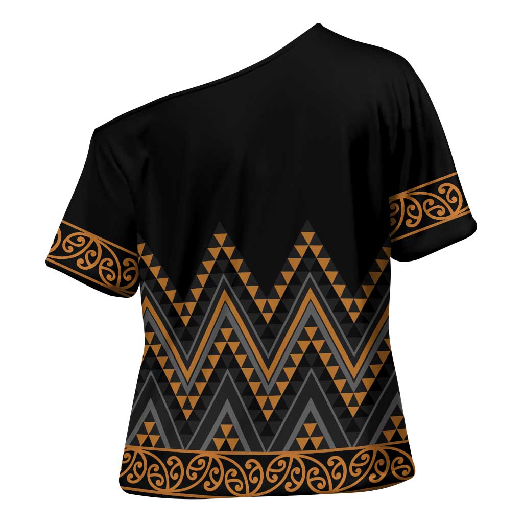 Gold Aotearoa Mangopare Kowhaiwhai Niho Taniwha Cross Shoulder Shirt Maori New Zealand - Aussie Hoodie
